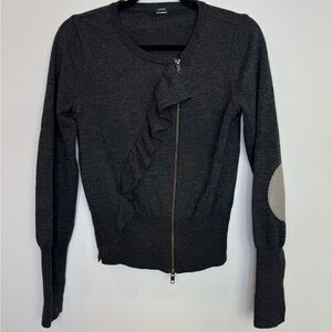 J. Crew merino wool Charcoal Knit ruffle zipper Cardigan jacket